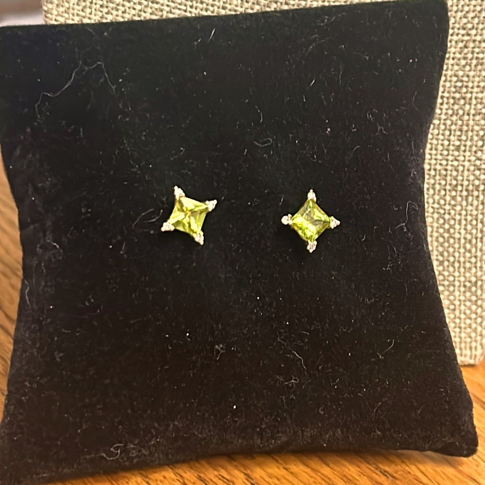 Peridot & Diamond Earrings in 14K Gold